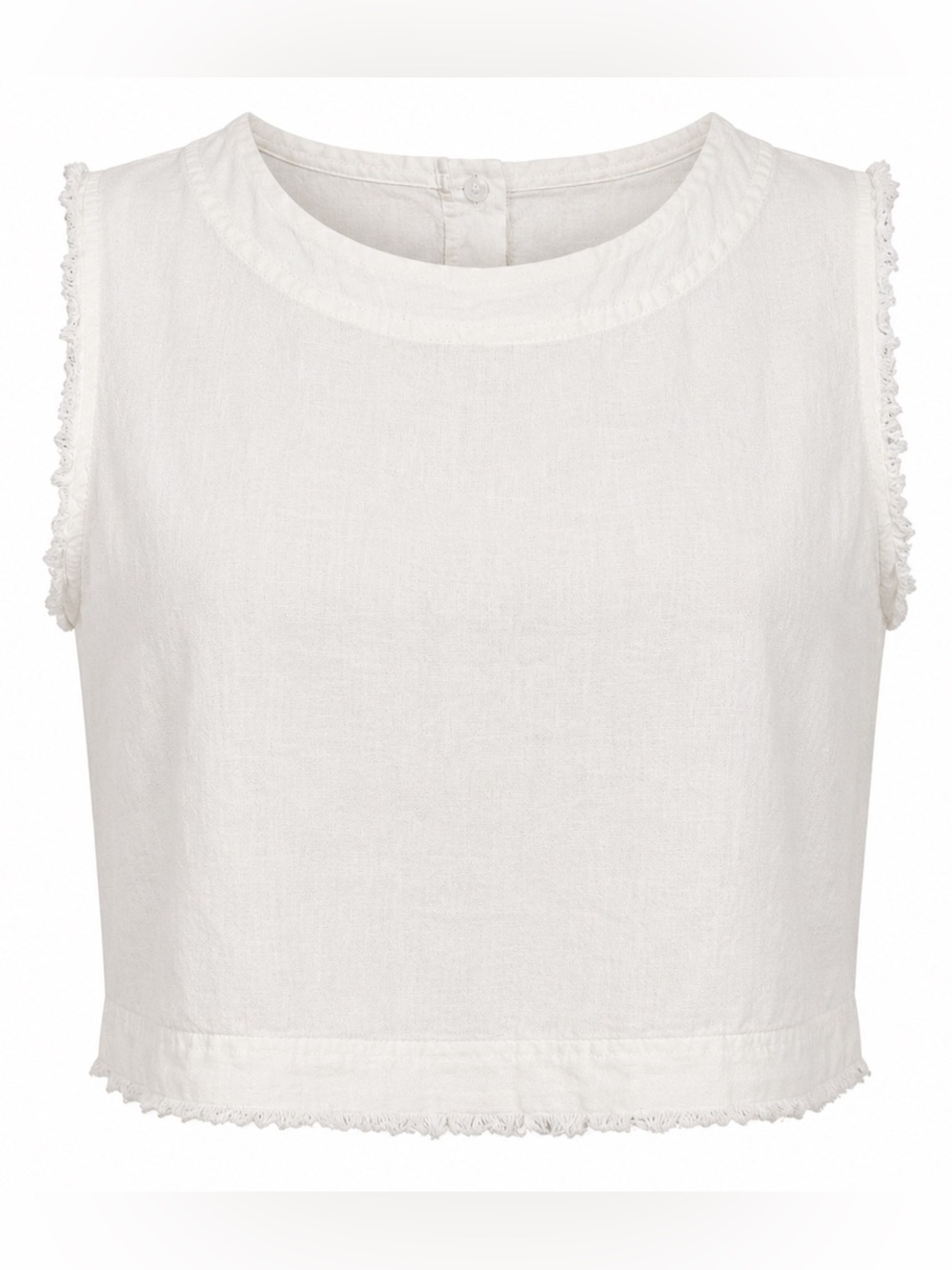 Thread & Supply White Linen Blend Raw Hem Crop Top Size Extra Small